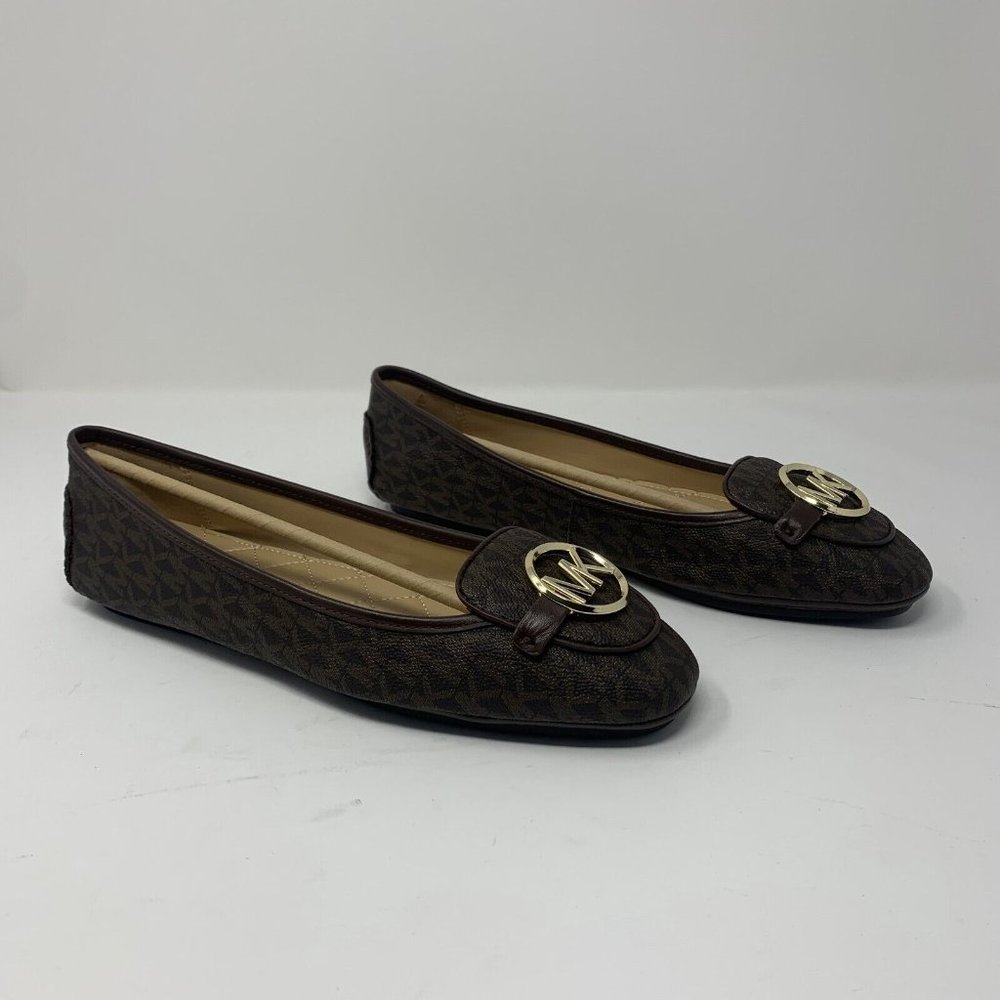 Michael Kors Lillie 40R9LIFP3B Ballet Flats Women's 10 M Brown Mini MK Logo 0596
